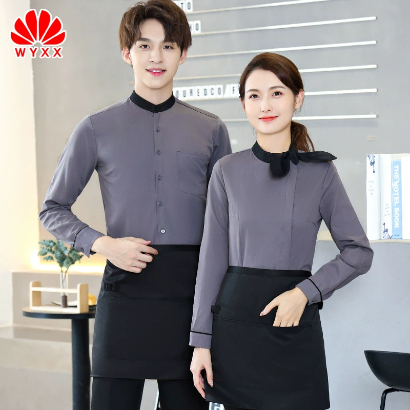 Новый отель официант комбинезоны мужчин и женщин с таким же жилетом Ресторан комбинезоны жилет тонкий униформа