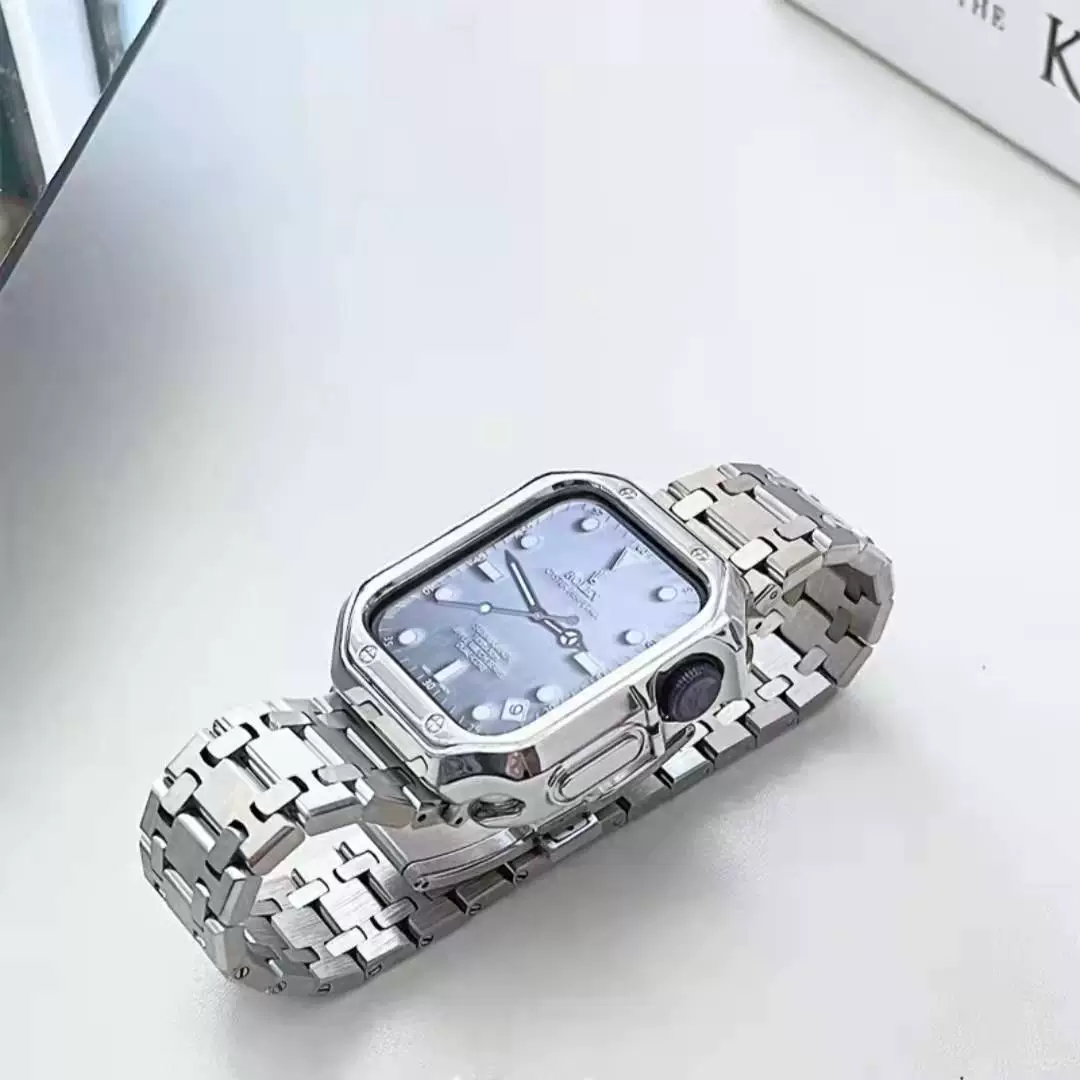 Ремешок для iWatch7, Apple Watch Series 7/6/5/4/3/2/1/SE, индивидуальный квадратный текстурированный ремешок из нержавеющей стали