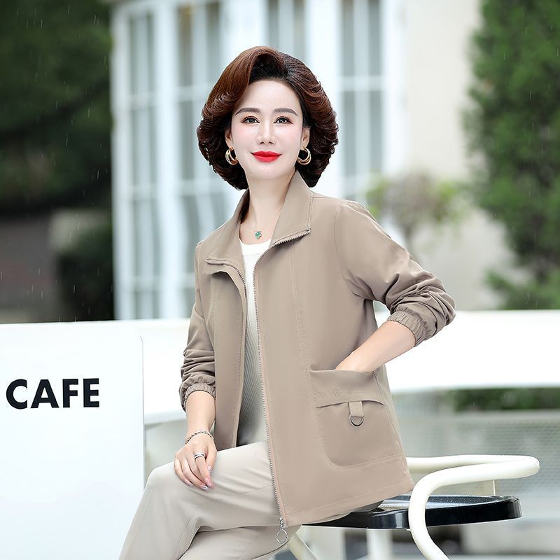 中老年女妈妈宽松夹克上衣大码休闲秋装风衣外套2025新款洋气氨纶|undefined