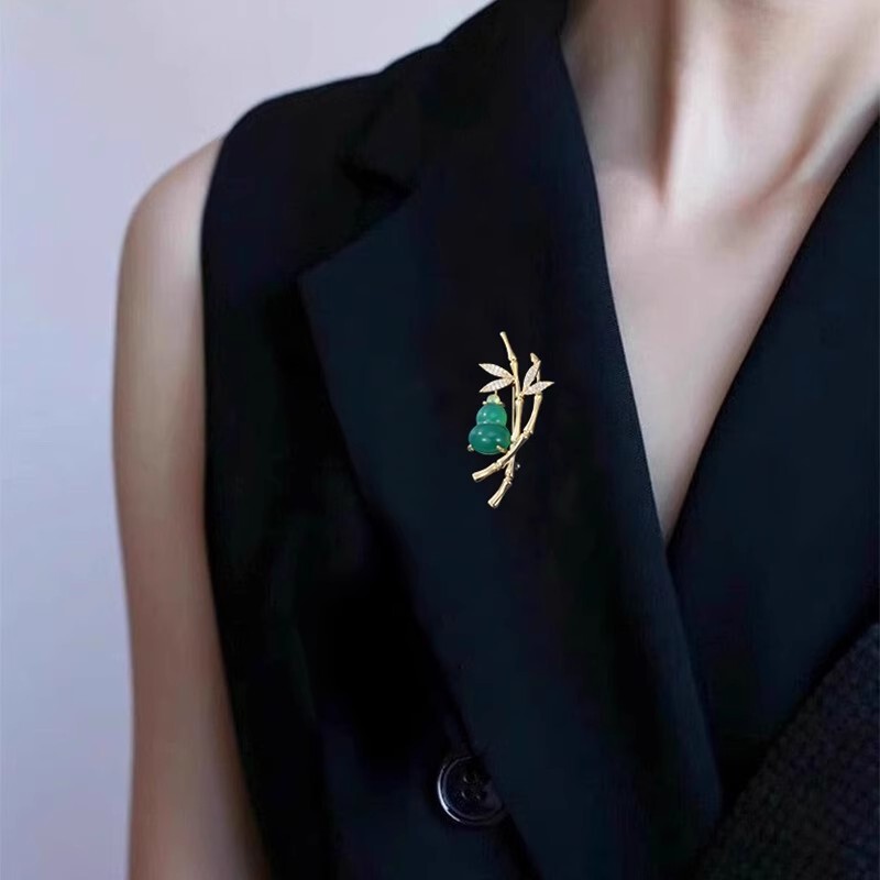 竹报福禄胸针高档女气质优雅葫芦竹子胸花小众设计感别针古风配饰|undefined