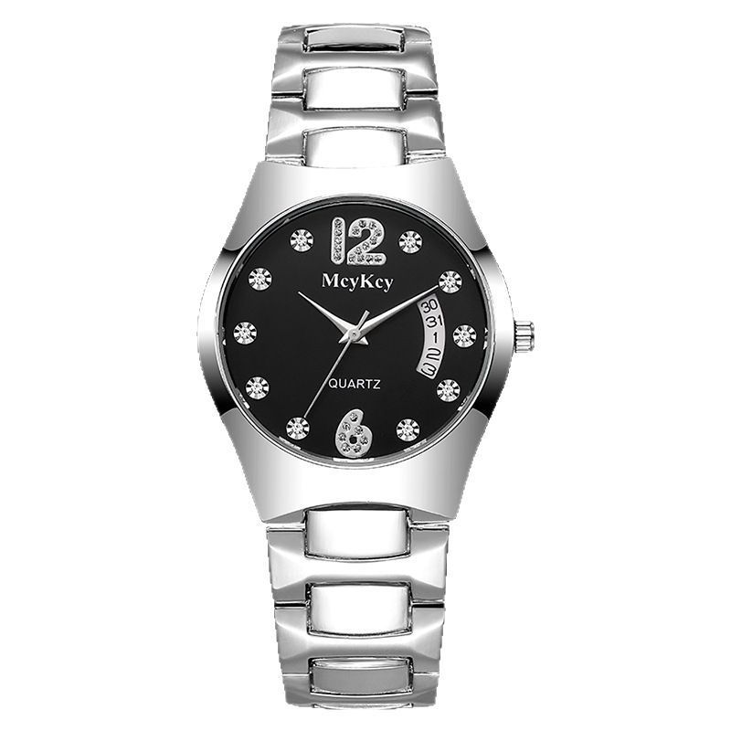 Reloj de suministro del fabricante McyKcy Calendario de diamantes romanos Acero de tungsteno sólido entre oro profundo e impermeable Reloj para hombre Plata