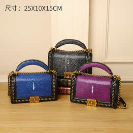 新款魔鬼鱼真皮女手提小方包链条包潮牌珍珠鱼高档女大容量斜挎包