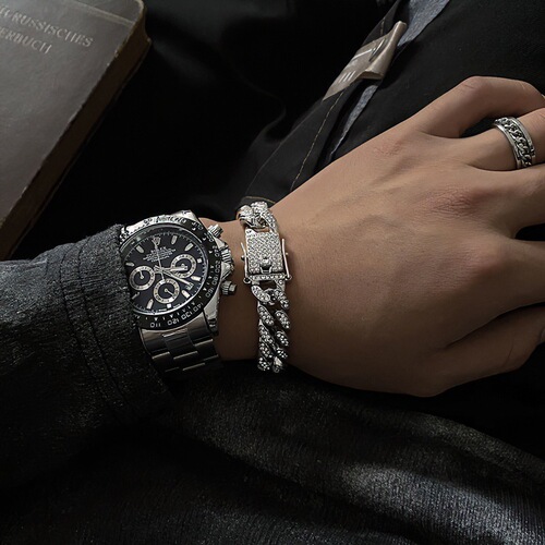 Diamond-embellished Cuban link bracelet for men, trendy, high-end, fashion, Western and European style, niche, personalized design, jewelry for women as gifts, accessories