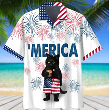 夏柯基犬阿罗哈夏威夷衬衫有趣的狗独立日国旗阿罗哈夏威夷衬衫男