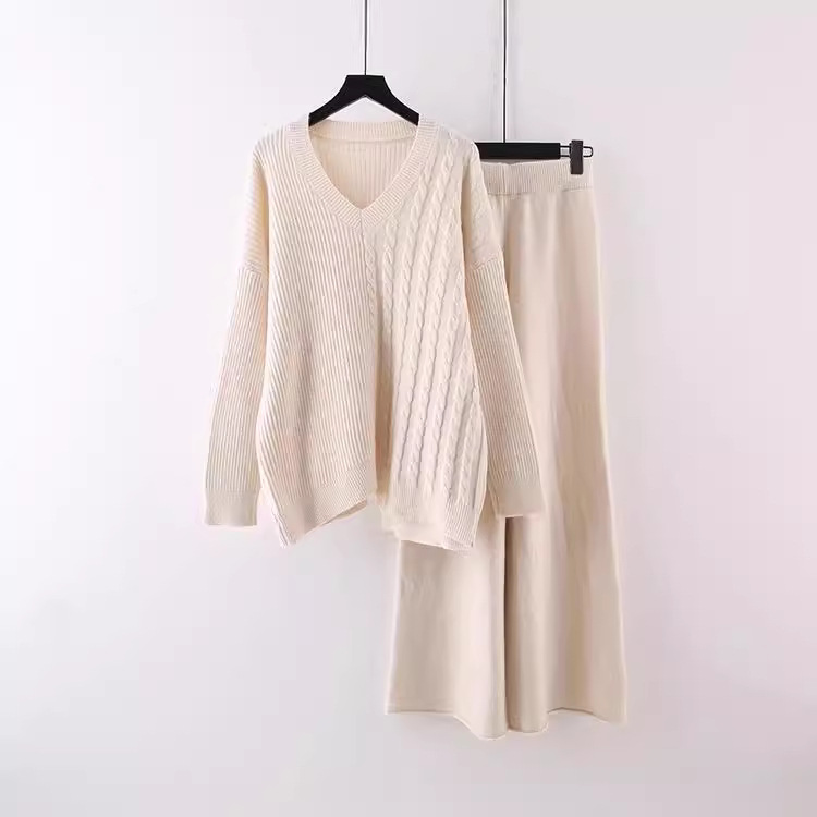 Women's Clothing pullover sweaters fashionable loose knit sweaters wide leg pants two piece suits for women_voghion.com