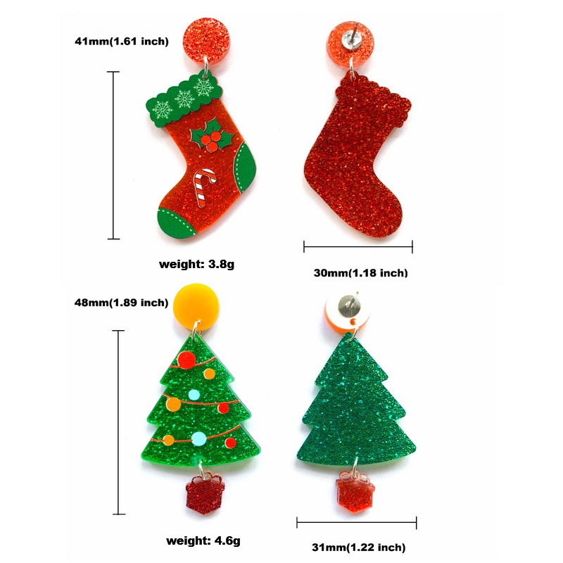1 Pair Quantity 1 Pair Cartoon Style Christmas Tree Christmas Socks Printing Arylic Earrings