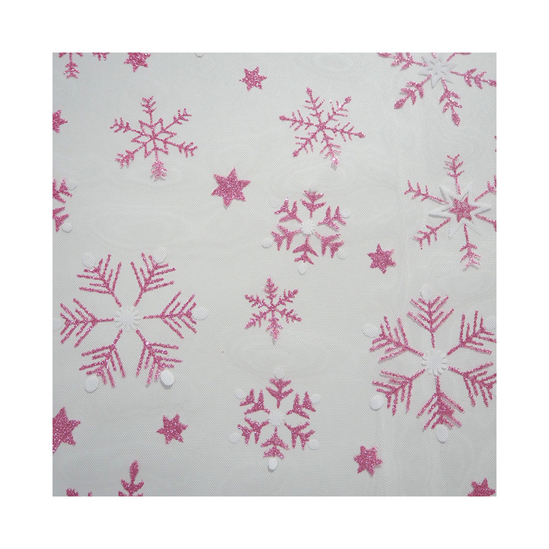 Fabricantes promocionales de bajo precio doble impresión de copo de nieve oro hilo de malla de nieve estrella vestido vestido vestido vestido tela de falda