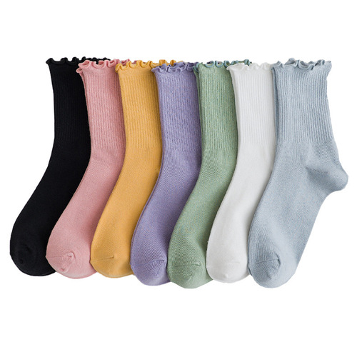 Spring and Autumn Piles of Socks for Women Japanese Retro Color Mori Cotton Socks Mid-calf Curved Calf Short Boot Sock Covers Xiaohongshu