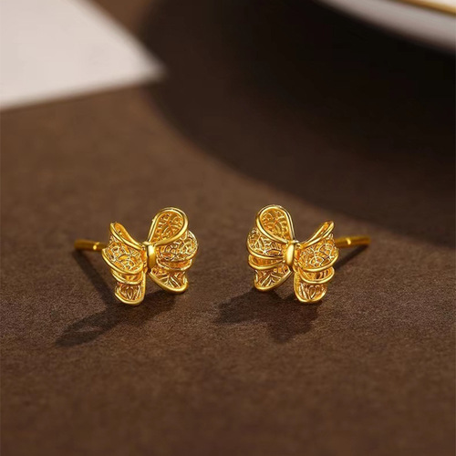 Summer Fairy Bow Necklace Hollow Bow Earrings Ring Sand Gold Fairy Three-piece Gift Set