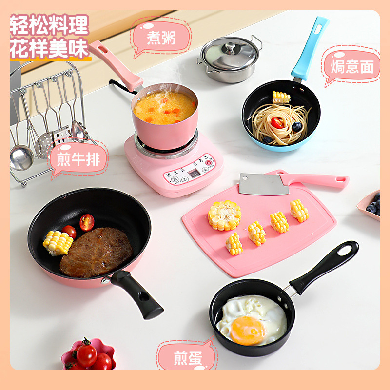 ◍ Mini sartén sartén antiadherente sartén sartén de huevo frito mini cocina juego de comida realmente cocina olla pequeña para niños olla pequeña rosa