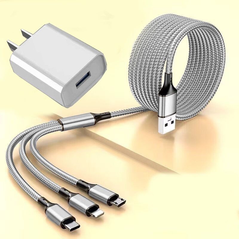 Un cargador de arrastre y tres es adecuado para cables Huawei, cables multifuncionales 3 en 1 de Apple y Android, cables más largos de 2 metros y 3 metros.