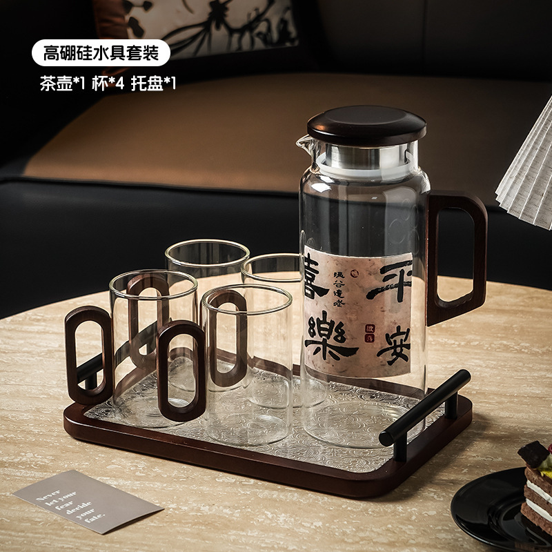スモークグレー木製ハンドル単層カップ高ホウケイ酸耐熱ガラスティーカップ飲料水増粘ガラス新築祝いギフト|undefined