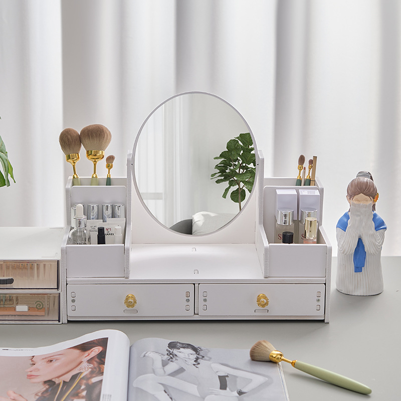 ins Student Dormitory Desktop Storage Internet Celebrity Mirror Rotating Desktop Cosmetic Mirror Beauty Portable Cosmetic Dressing Mirror