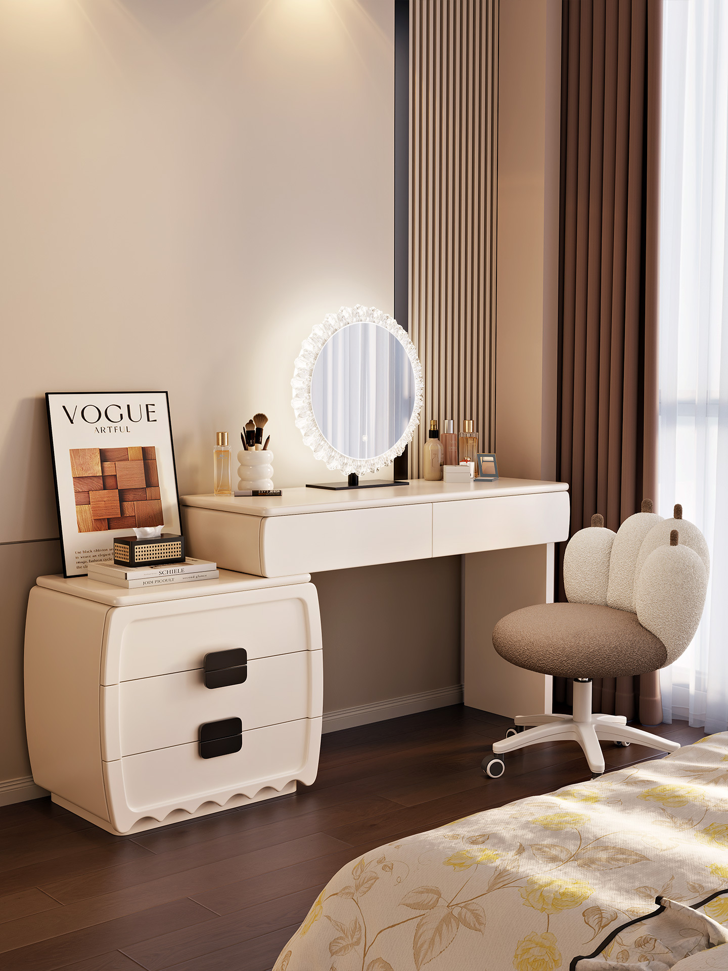 New Thickened Dressing Table and Cupboard Integrated Modern Bedroom Simple Dressing Table Cream Style Solid Wood Bedside Storage Cabinet