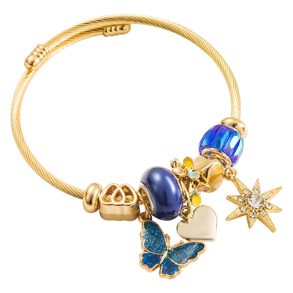 Pan's New Beaded Stainless Steel With Oil-Drip Butterfly Inlaid Diamond Hexagram Pendant, Trendy Fashion Friendship_voghion.com