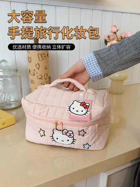 New Fashionable Sanrio Genuine Cute Makeup Bag, High-Quality Portable Large-Capacity Travel Storage Makeup Bag