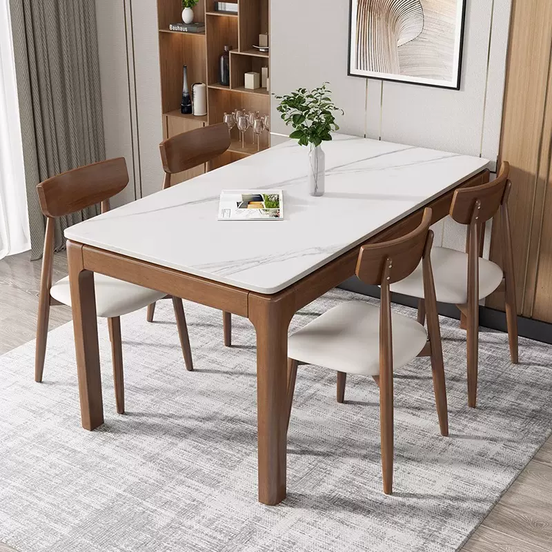 全实木岩板餐桌轻奢新款吃饭桌子小户型家用长方形餐厅餐桌椅组合