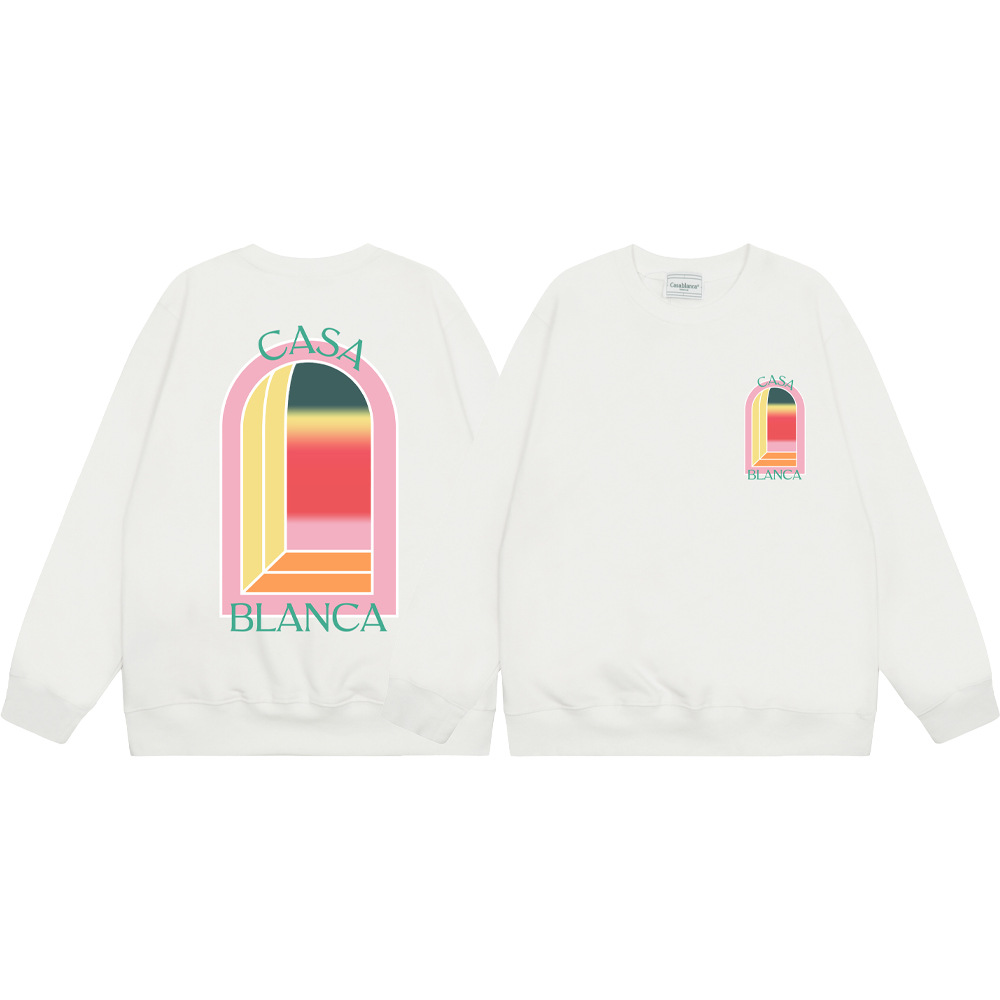 Marca de moda transfronteriza Casablanca letras de Casablanca impresión de color 380g lazo camiseta de cuello redondo