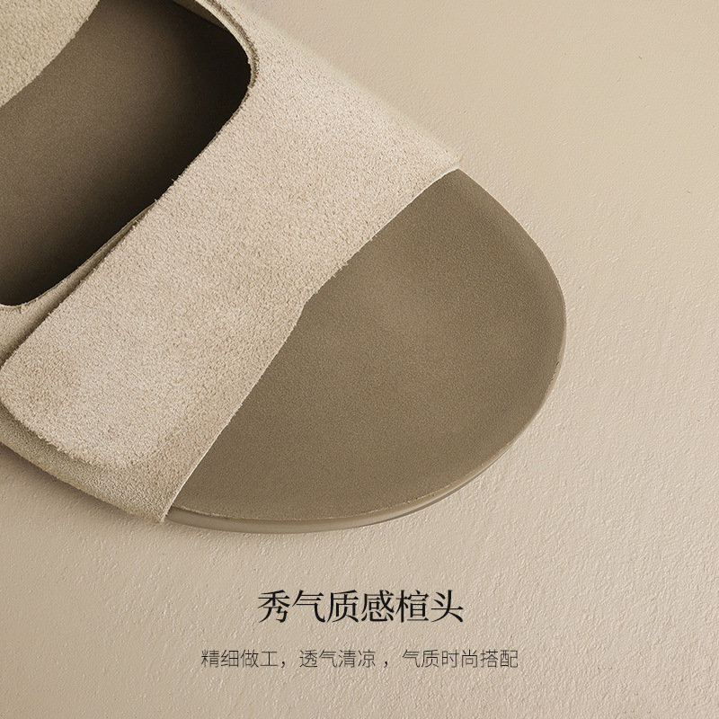 Sandalias planas Augu Shiden para mujer, novedad de verano 2026, estilo retro Birkenstock, para uso en exteriores, sandalias de suela gruesa y medio-abiertas.