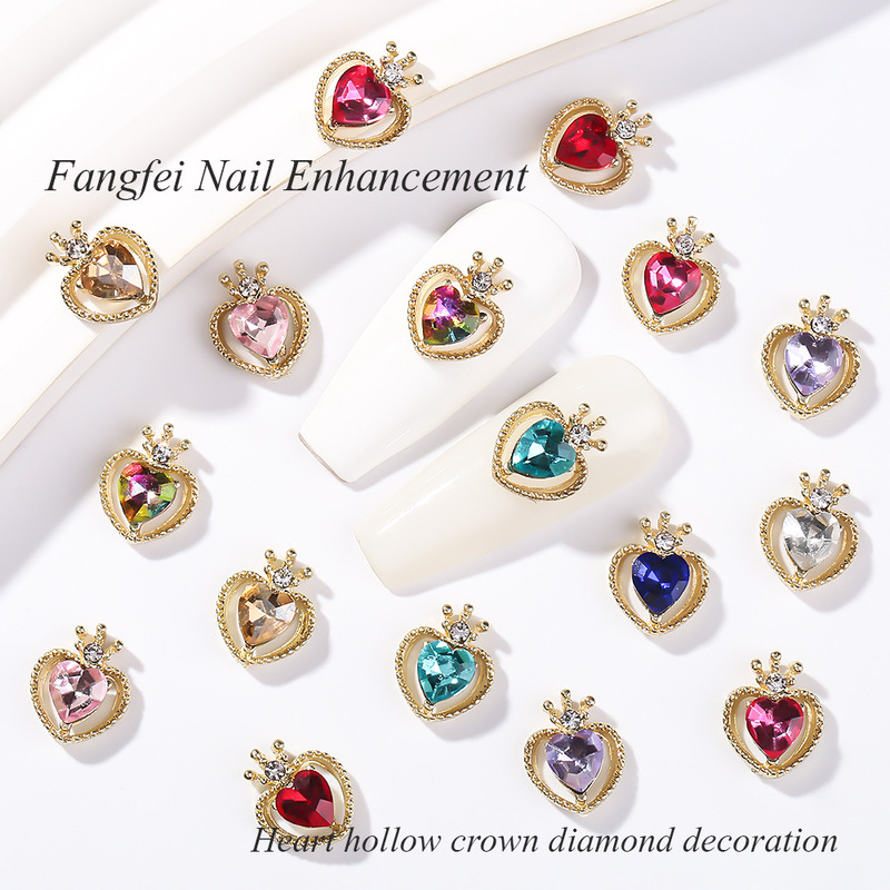 Cross-border explosions alloy crown nail art jewelry light luxury charm diamond love metal nail decoration factory direct sales