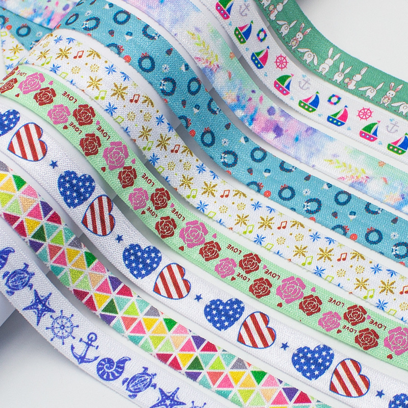 现货1.5CM万圣节印刷弹力织带热印包边带箱包打结发绳发圈手腕带