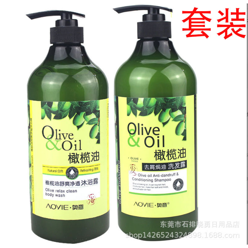 Devili Set Olive Extract Anti-dandruff Baked Oil Shampoo Dew Olive Refreshing Fragrance Hydrating Shower Gel 1L