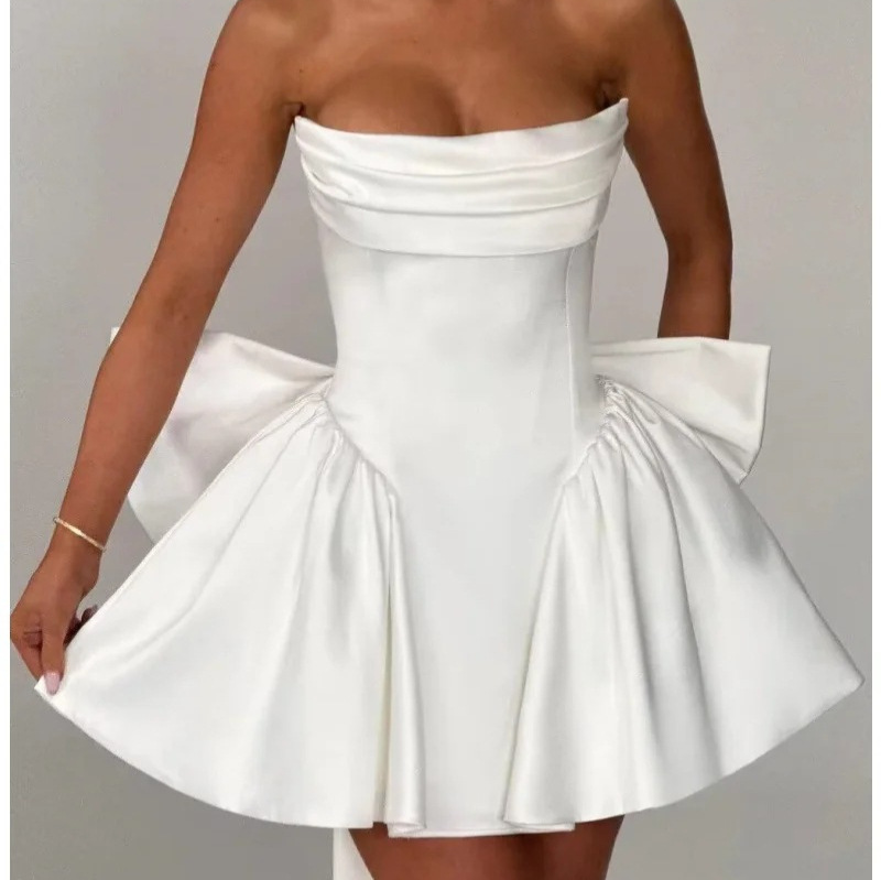 Amazon's New One-Shoulder Tube Top Evening Dress Cross-Border European and American Bow Dress Short Prom Birthday Dress