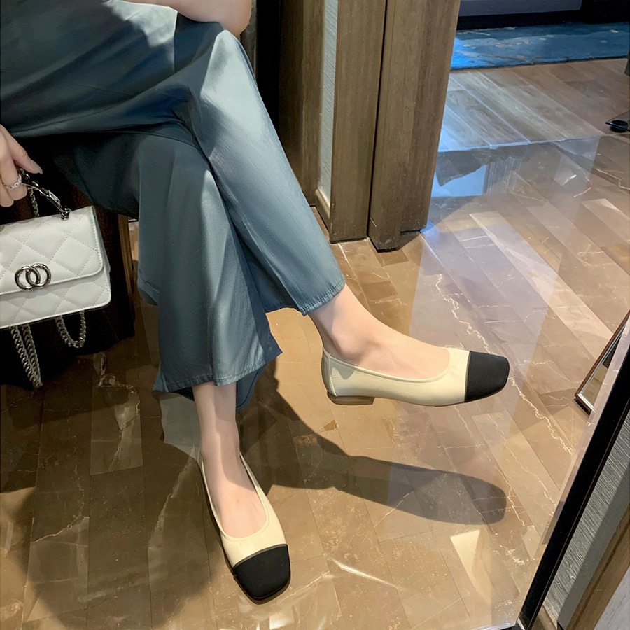 Versión de piel de oveja ~ Grape Madre con zapatos de suela suave de abuela pequeña fragancia de color ligero de la boca de los zapatos de sola sola plana de mujer