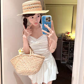 复古格子纯欲小香风三件套三点式比基尼Bikini高腰分体游泳衣女泳