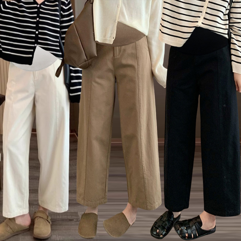 in stock Stretch Pregnant Women's New Slim Casual Pants Pear-Shaped Figure Cropped Hallen Pants Wide Leg Pants overalls