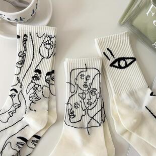 H 16861 Abstract Line Pattern Socks ���󾀗l�m �W���羳