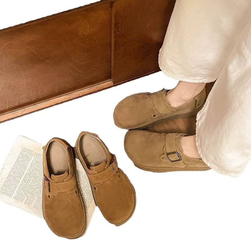 Ретро обувь Birkenstock для женщин 2025 весна и осень, беременные с антискольжением, мокасины с ощущением шва под ногой, носок круглой формы, универсальные ботинки