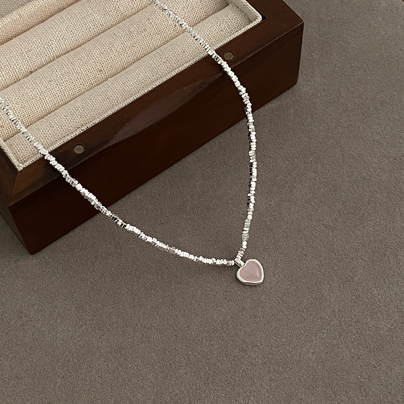 Collana a forma di cuore in argento puro spezzato per donna, ciondolo a forma di cuore di pesca semplice e romantico, da regalare alla fidanzata_voghion.com