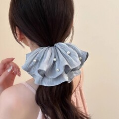 超仙大肠发圈女珍珠网纱高级感2025法式大号头花褶皱纹理头绳头饰