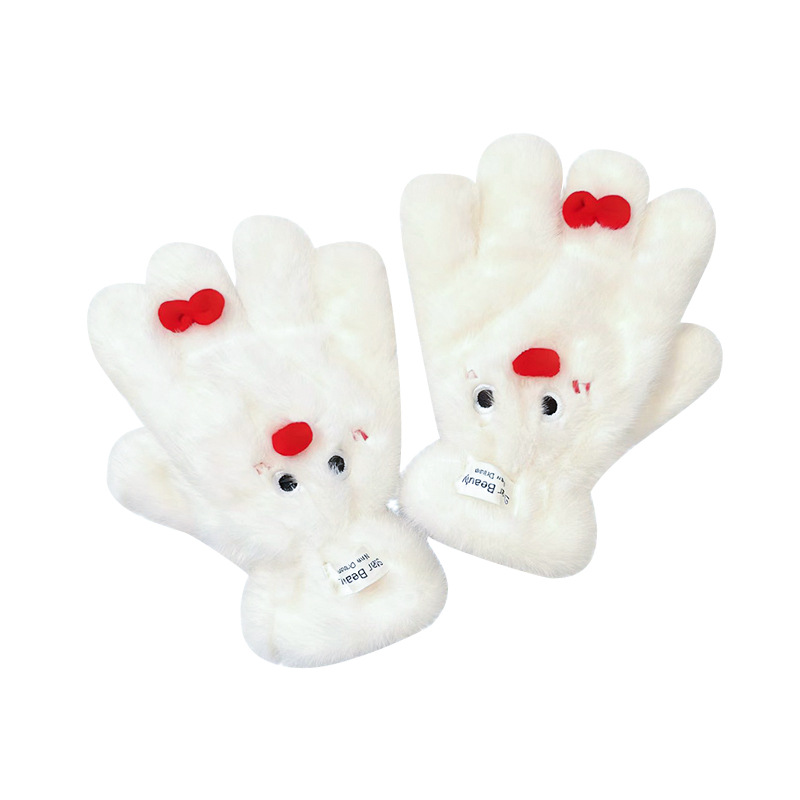 Otoño y invierno cálido y terciopelo grueso lindos pingüinos guantes de pelusa de cinco dedos para mujeres colgantes de cuello fría bufandas de cuello