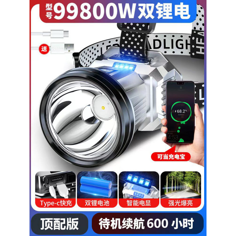 ヘッドランプ、ヘッドマウント、強力な光充電、超高輝度釣り専用、超長寿命リチウム電池懐中電灯、夜釣り用センサーランプ|undefined