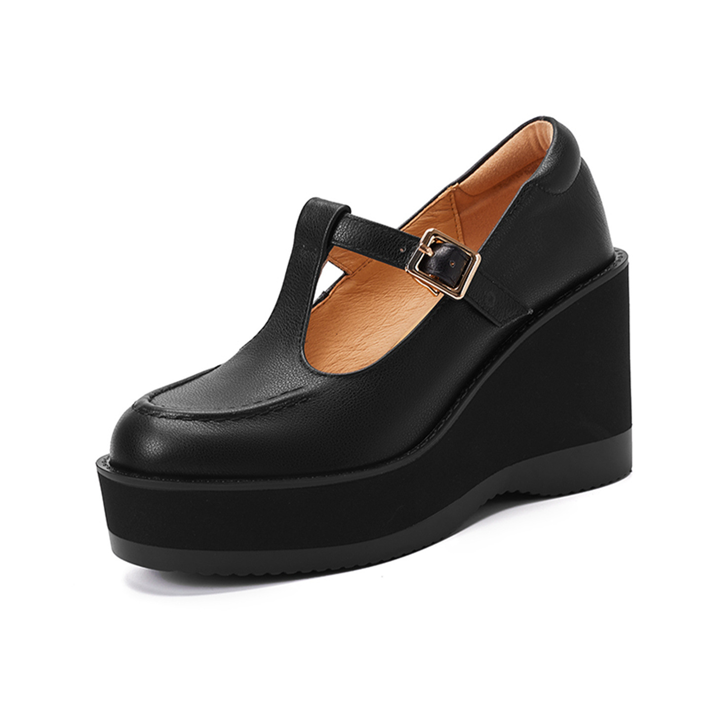 Giày Mary Jane nữ đế xuồng gót cao 9.5 cm khóa chữ T phong cách retro — đen chi tiết 13