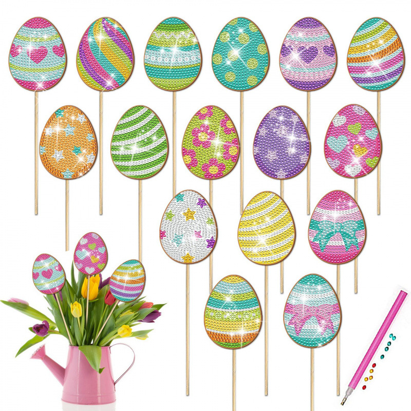 Estacas decorativas para macetas con diseño de flores para decoración de plantas en el hogar y escritorio, fabricante de estacas de jardín hechas a mano con pegatinas de diamantes DIY.