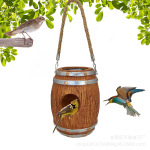 跨境新品户外悬挂式鸟屋带灯欧美流行风酒桶小鸟屋子庭院花园装饰
