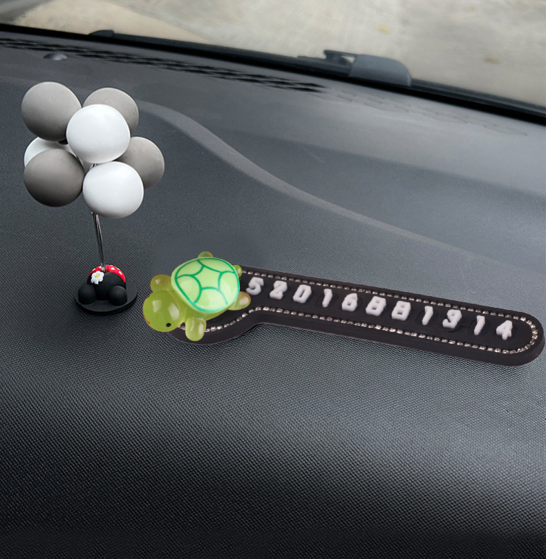Tarjeta de estacionamiento temporal para automóvil, pequeña tortuga luminosa, teléfono móvil, número de teléfono, teléfono móvil, decoración