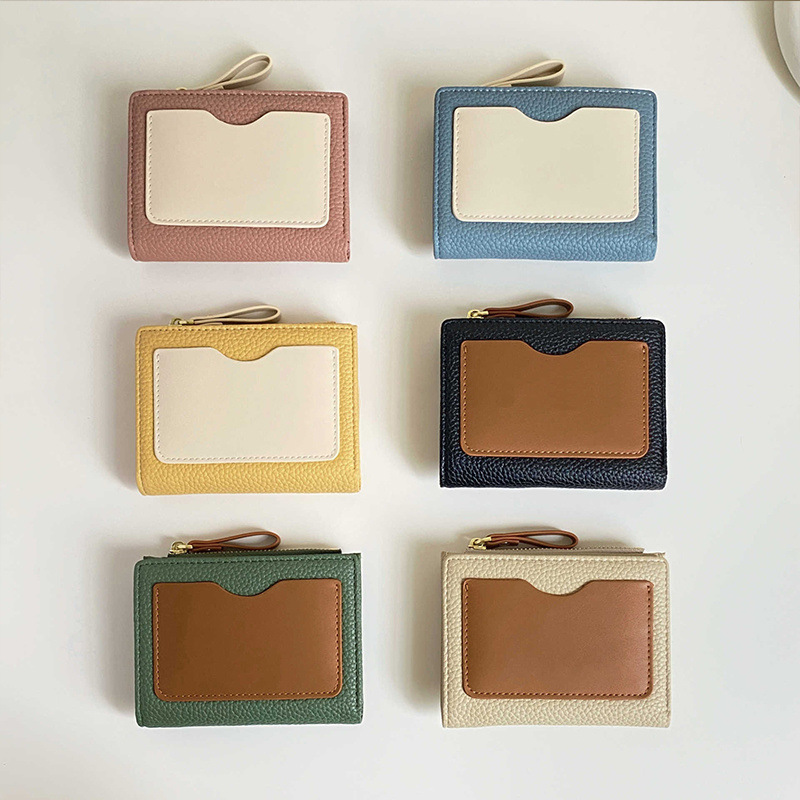 Nicho de color retro litchi estampado billetera pequeña bolso de cambio corto bolso en una cartera simple