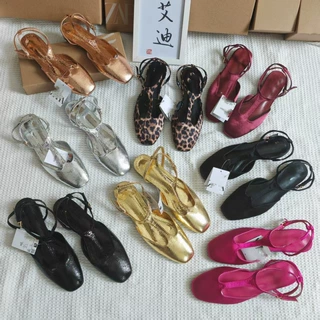 ZA厂家现货跨境爆款金色包头时装平底凉鞋女浅口中空后绊带鞋批发