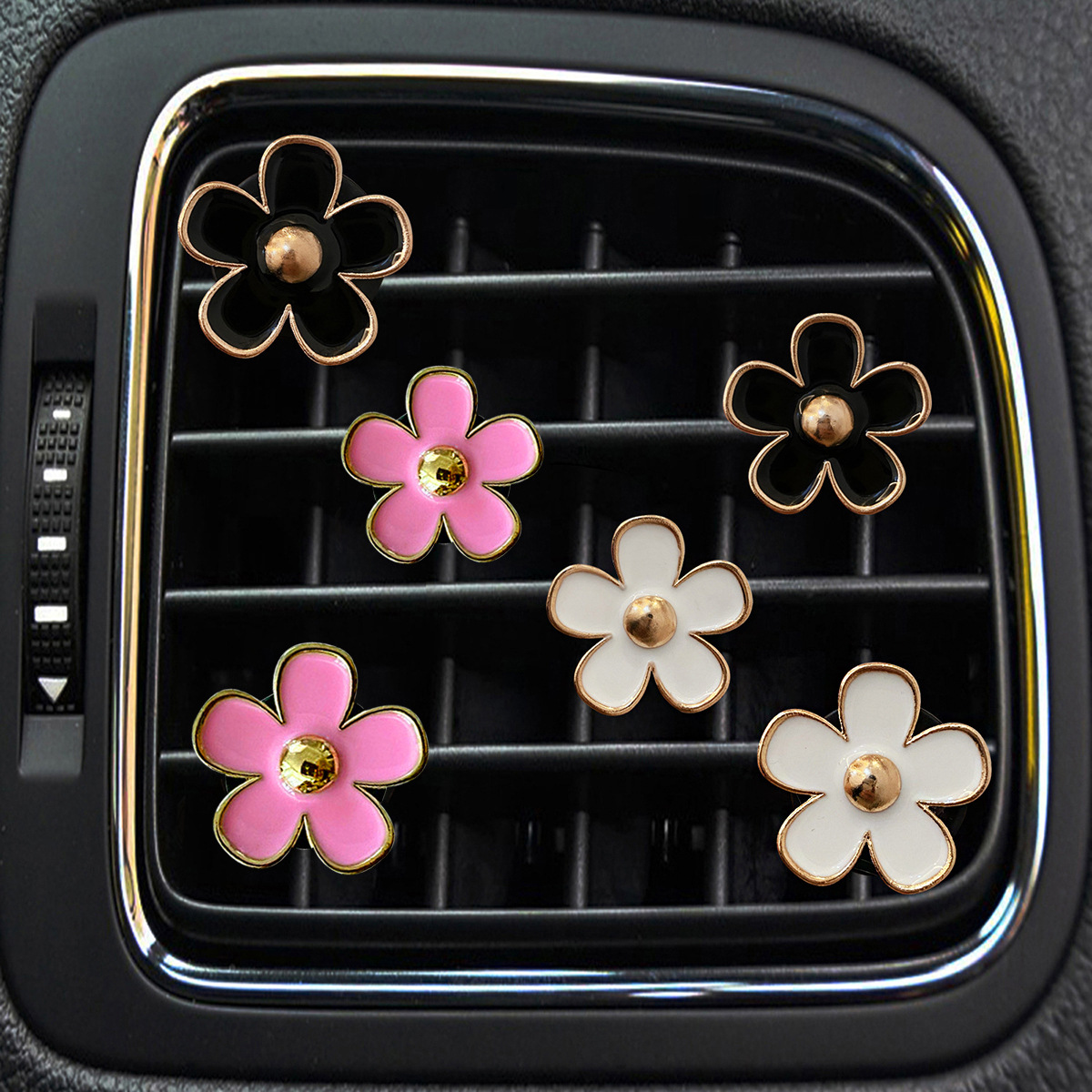 Crisantemo pequeño aire acondicionado salida de aire clip de perfume aleación pequeña margarita flor de cinco pétalos salida de aire del coche decoración de perfume