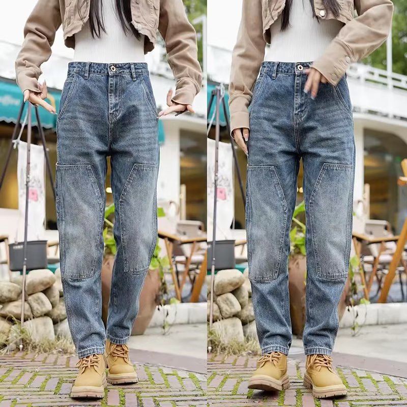 2024 otoño e invierno nuevo estilo azul claro pantalones vaqueros casuales de moda para hombres de pierna recta suelta tendencia pantalones de todo fósforo coreanos