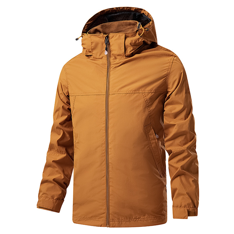 Montaña al aire libre traje de asalto pareja chaqueta casual chaqueta con sombrero de color combinado chaqueta transpirable impermeable chaqueta de montaña