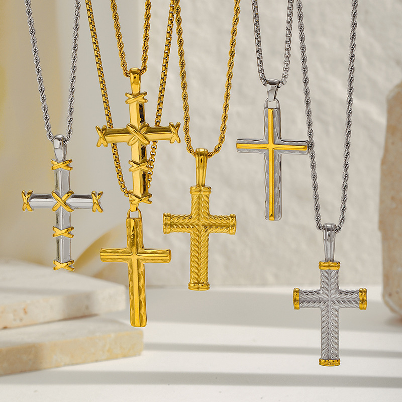 18g Weight Lobster Trigger Clasp Closure Clasp Closure Type 304 Stainless Steel Pendant Material Pendant Necklace Classification 304 Stainless Steel Chain Material box chain, Twisted Rope Chain Chain Type 1 Piece Quantity Casual, Daily Occasion 304 Stainless Steel Material Cross Pattern All Seasons Season Women's Gender Mixed Metal, Plating Design Elegant, Vintage Style Style Wholesale Jewelry Elegant Vintage Style Cross 304 Stainless Steel Mixed Metal Plating Box Chain Twisted Rope Chain Pendant Necklace 10