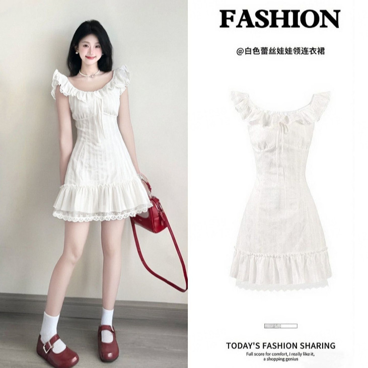 White Little Dress with Flying Sleeves for Petite Figures, Perfect for Summer, Beautiful and Pure, First Love Style, White Dress, Pure and Simple, Hip-Hugging Short Skirt White Little Dress with Flying Sleeves for Petite Figures, Perfect for Summer, Beautiful and Pure, First Love Style, White Dress, Pure and Simple, Hip-Hugging Short Skirt