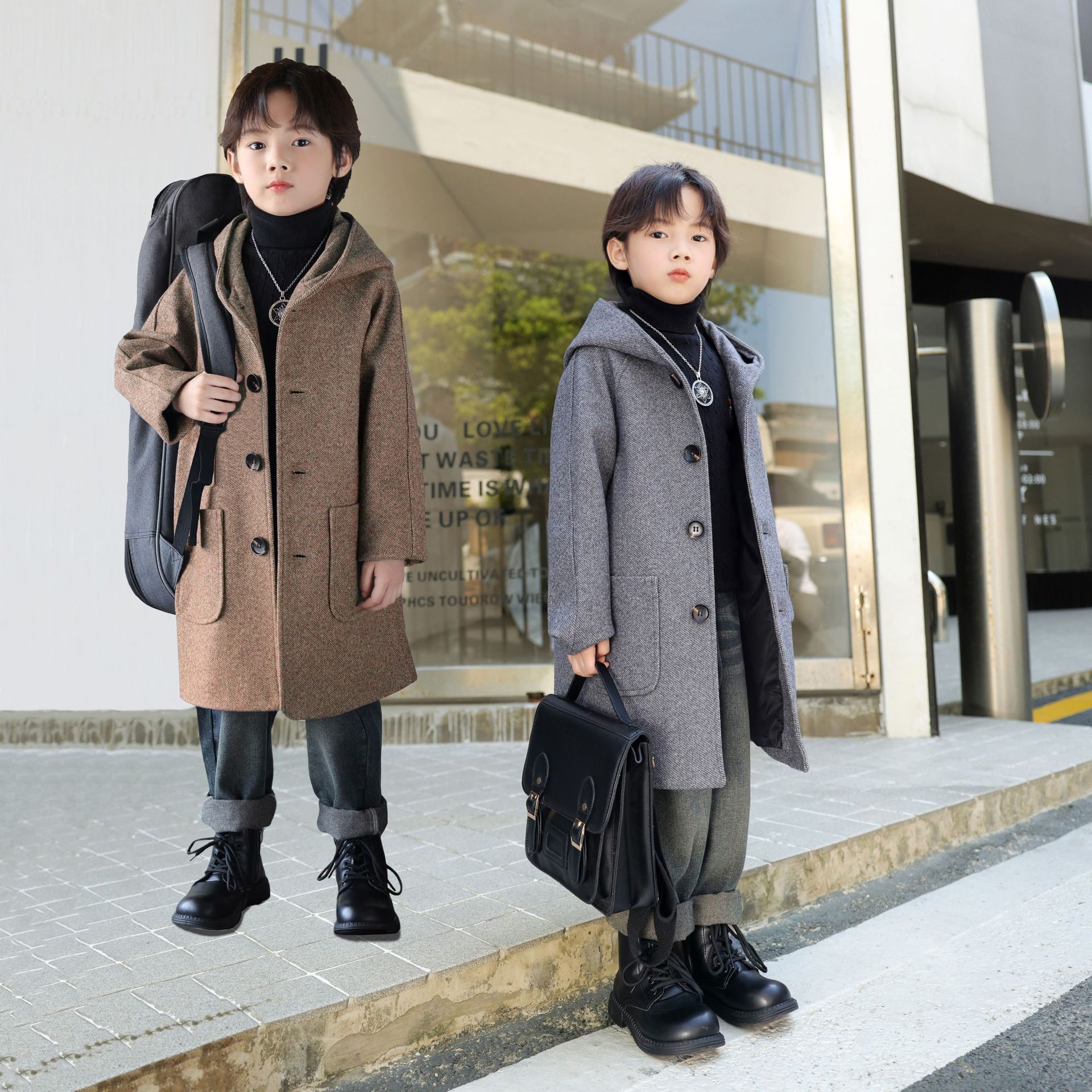 男童呢子大衣2024新款男孩冬季儿童加厚外套毛呢中大童韩版洋气潮