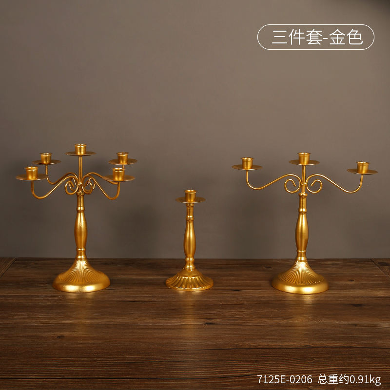 复古欧式铁艺烛台摆件家用餐桌浪漫烛光晚餐道具三头法式蜡烛台座|undefined