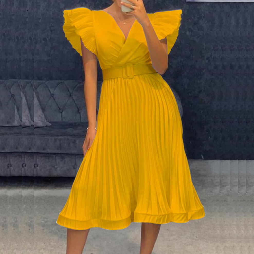 أزياء المرأة مثير Vneck تحلق الأكمام مطوي Dresspicture5